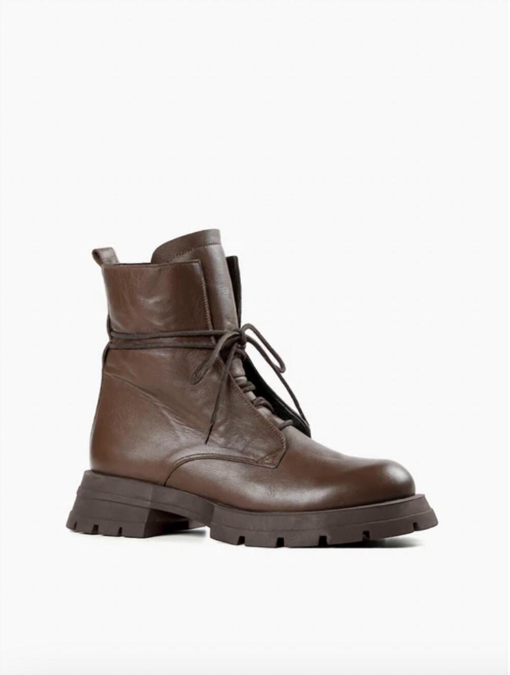 NEW ALL BLACK women's tie lugg boots in brown